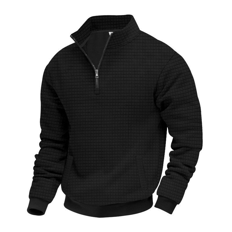 Men's waffle texture half-zip pullover with stand-up collar and subtle side pockets Mune Fashion
