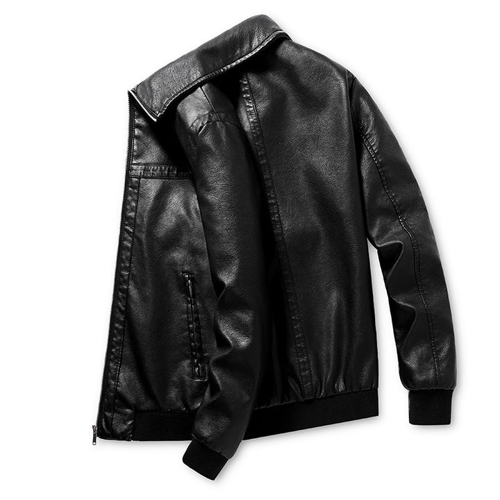 Men's faux leather bomber jacket with ribbed cuffs, stand-up collar and concealed zipper pockets Mune Fashion