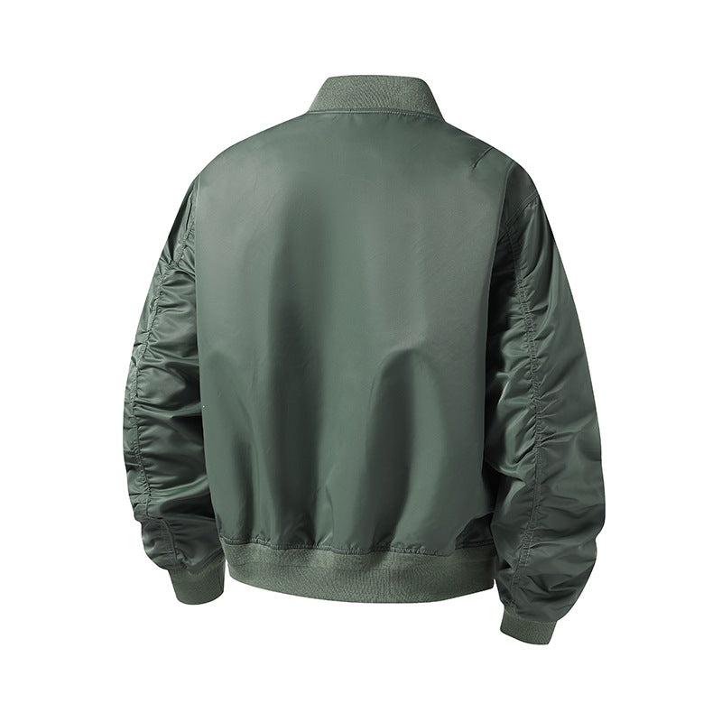 Men's short bomber jacket in pilot style with utility arm pocket, contrast lining & ribbed cuffs Mune Fashion