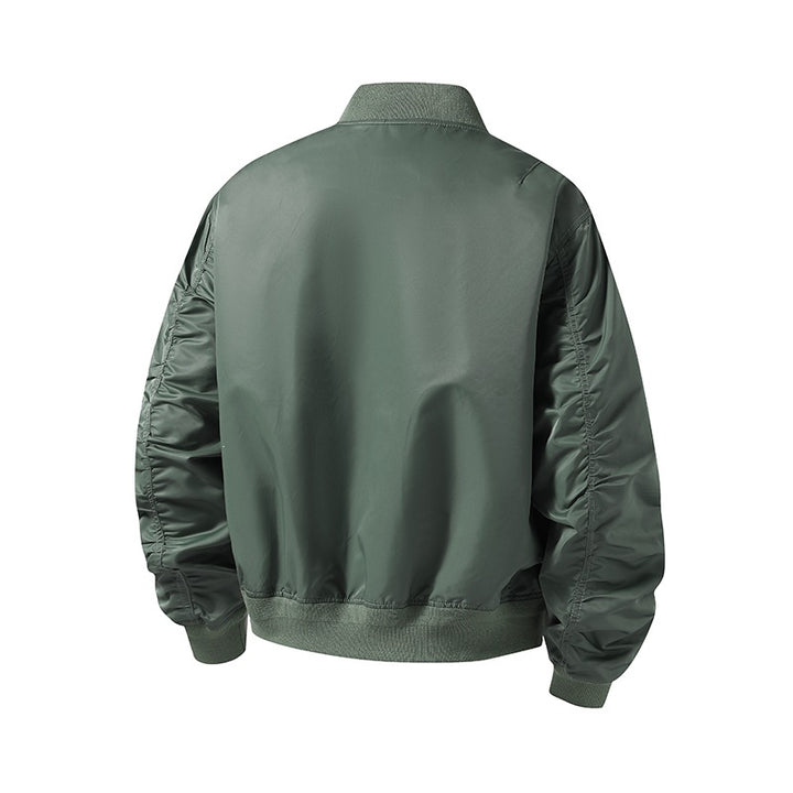Men's short bomber jacket in pilot style with utility arm pocket, contrast lining & ribbed cuffs Mune Fashion