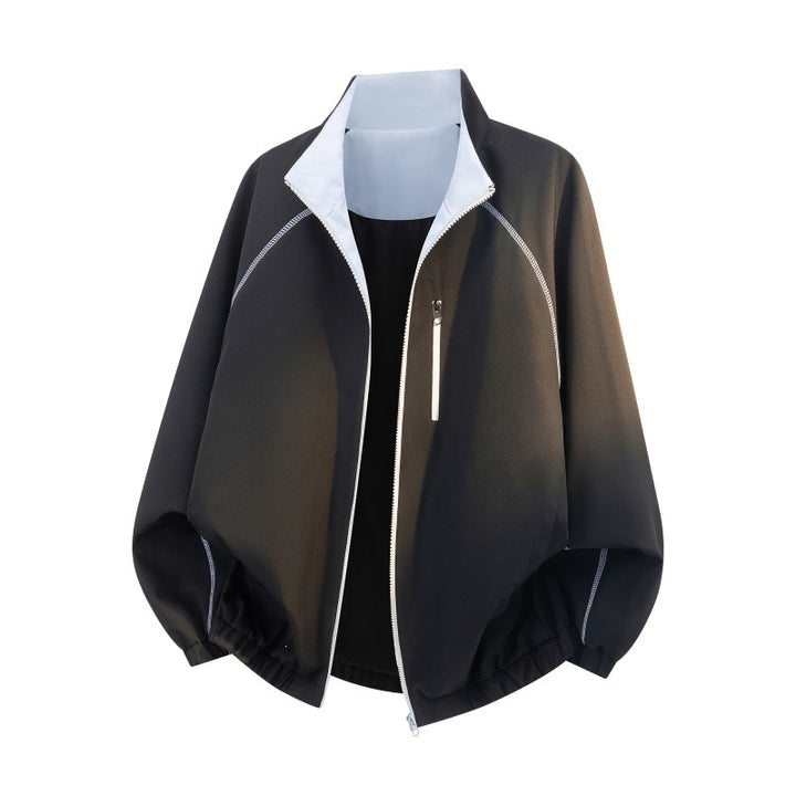 Unisex Oversize Bomber Jacket with Raglan Sleeves, Contrasting Zipper & Elastic Cuff Mune Fashion