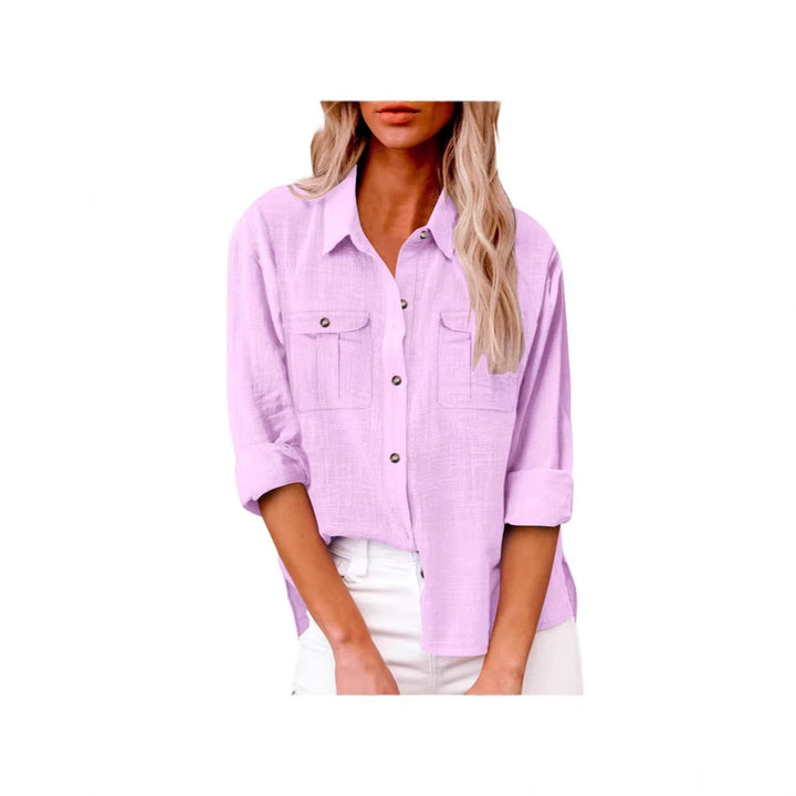 Women's Lightweight Oversized Blouse Shirt made of Cotton Blend with Chest Pockets Drune
