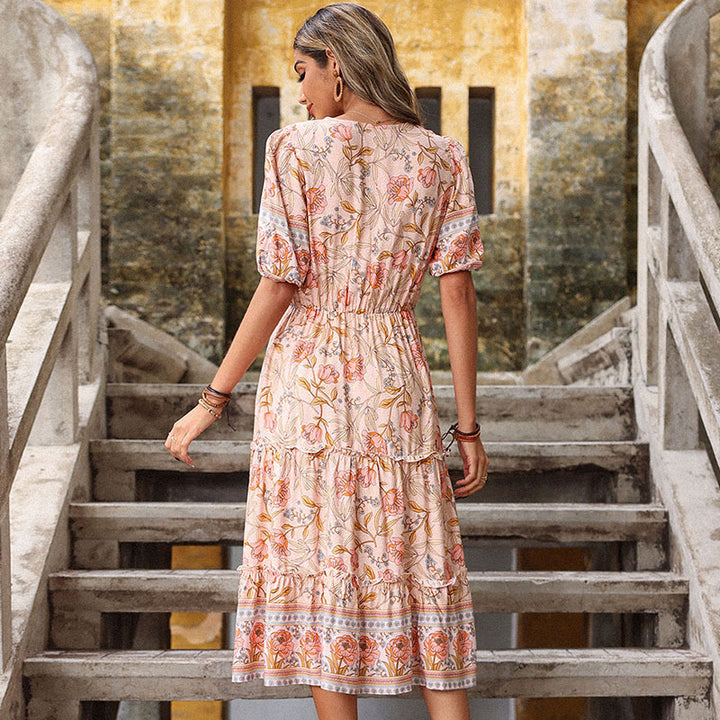 Women Elegant Midi Dress with Floral Design Mune Fashion