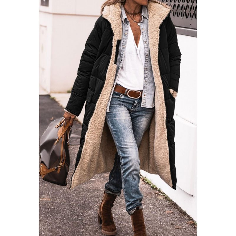 Women's long padded coat with teddy lining, hood and warm padding Mune Fashion