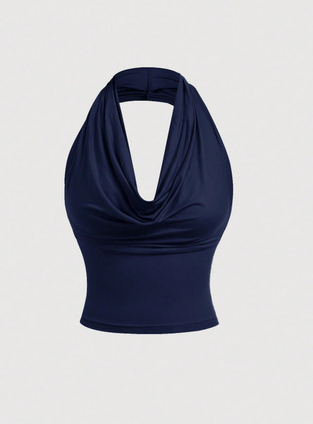 Women's Halter-Cropped-Top with Waterfall Neckline and Tailored Fit Mune Fashion
