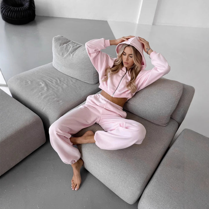 Women's short zip hoodie lounge set with high-waisted relaxed sweatpants Mune Fashion