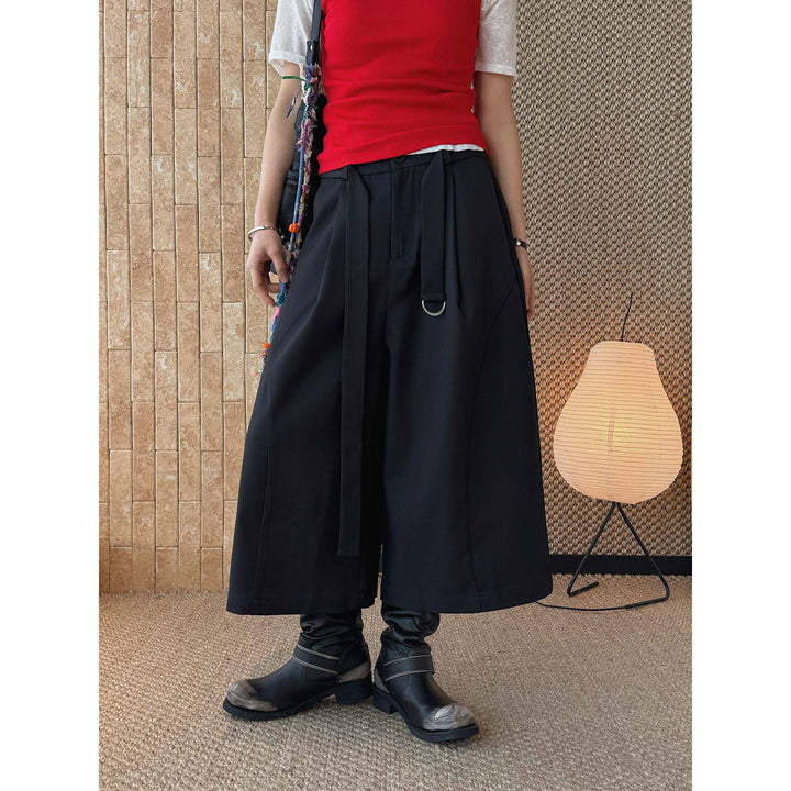 Women Wide High-Waist Pleated Culottes with D-Ring Tie Belt Mune Fashion