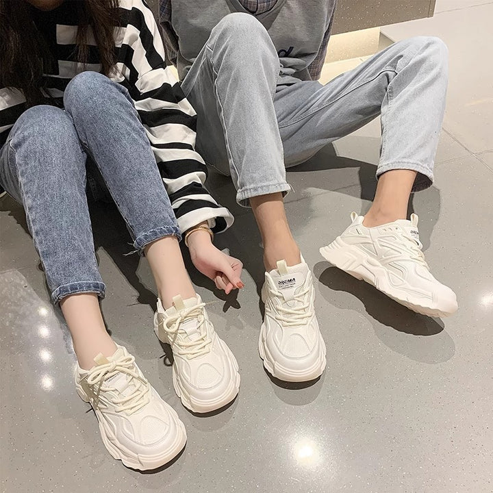 Unisex eye-catching chunky sneakers with breathable mesh upper, padded heel chamber, and sculpted platform heel Mune Fashion