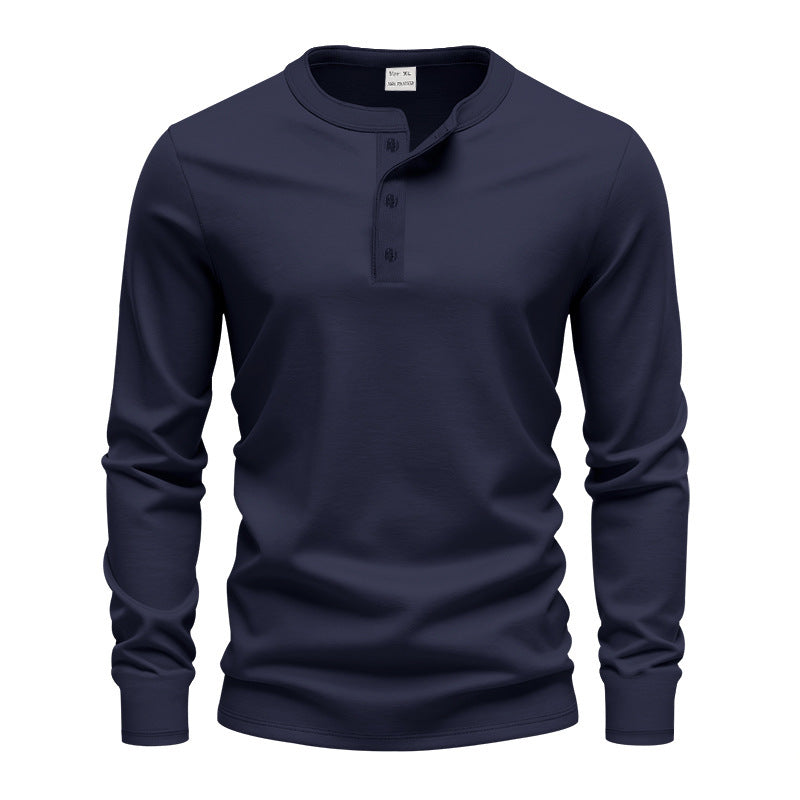 Men's fitted long sleeve Henley shirt with stand-up collar, fine cotton stretch and ribbed cuffs Mune Fashion