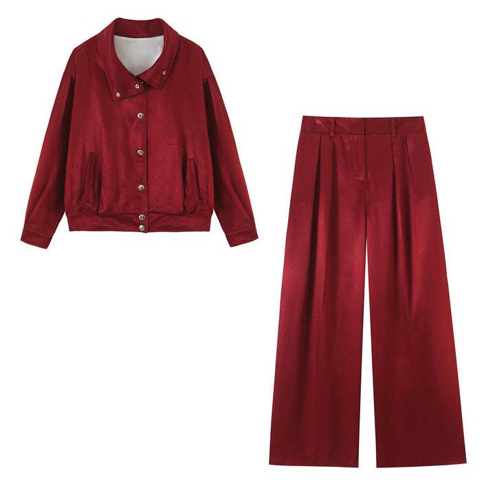Women's wide High-Waist Satin Pants with pleats and belt loops Mune Fashion