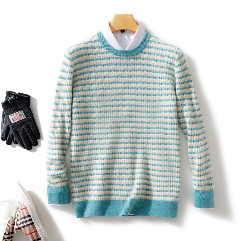 Men's fine-structured striped round neck pullover made of wool blend with ribbed cuffs Mune Fashion