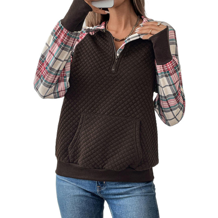 Women Sporty Sweater with Check Pattern Mune Fashion