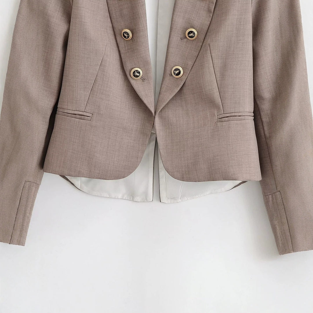 Women's short blazer with tailored silhouette and decorative double row of decorative buttons Mune Fashion