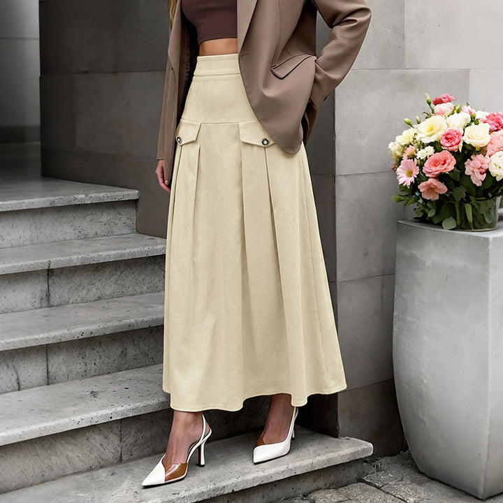 Women Elegant Pleated Skirt with Belt Details Mune Fashion