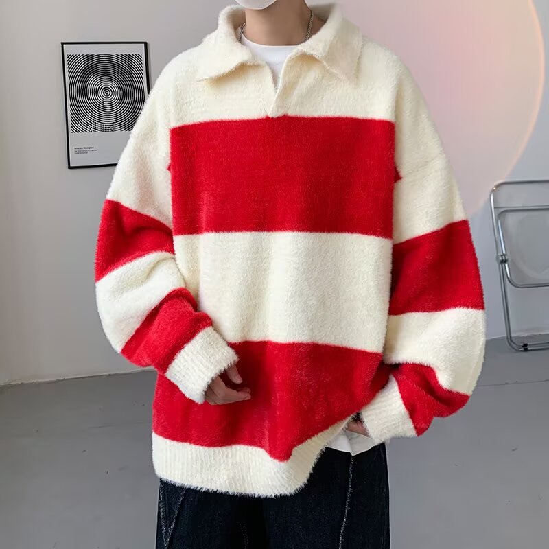 Men's Cozy Chunky Knit Sweater with Modern Stripes Mune Fashion