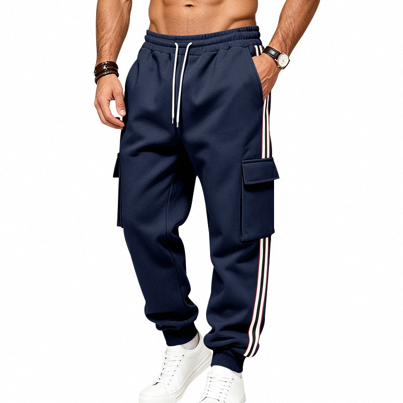 Men's cargo sweatpants made of cotton with contrasting side stripes and drawstring Mune Fashion