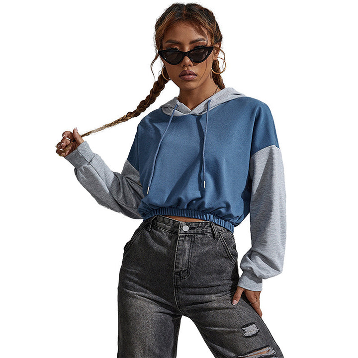 Women Fashionable cropped Hoodie with color block Mune Fashion