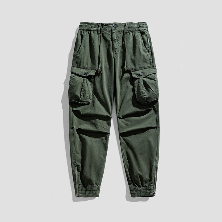 Men Multifunctional Zip Cargo Jogging Pants with Knee Inserts and Elastic Drawstring Waistband Mune Fashion