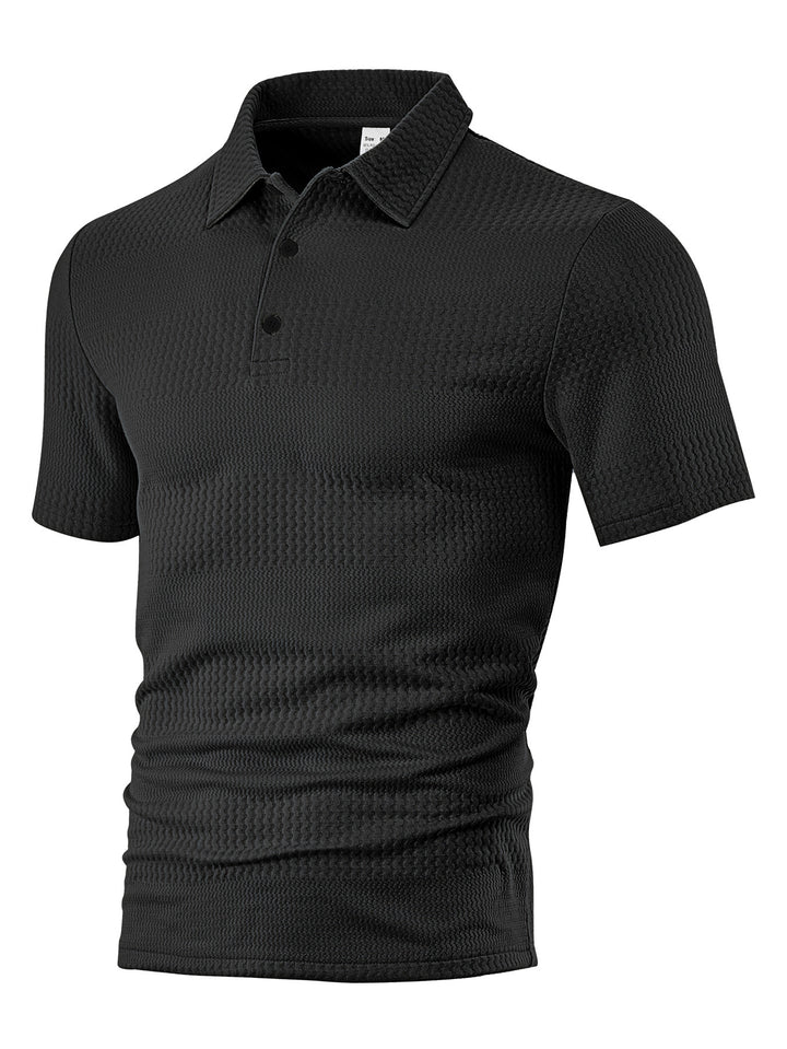 Men's body-hugging short sleeve polo made of elastic jacquard knit with shirt collar Mune Fashion