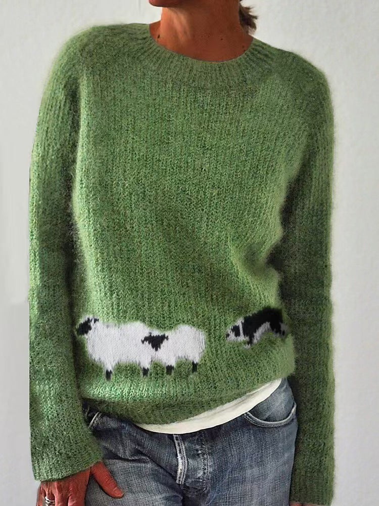 Women's Norwegian sweater made of wool blend with round neck and traditional Fair Isle yoke Mune Fashion