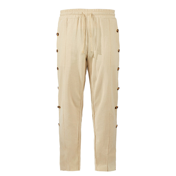 Men's Relaxed-Fit Casual Pants with Side Decorative Button Plackets, Elastic Waistband and Drawstring Mune Fashion