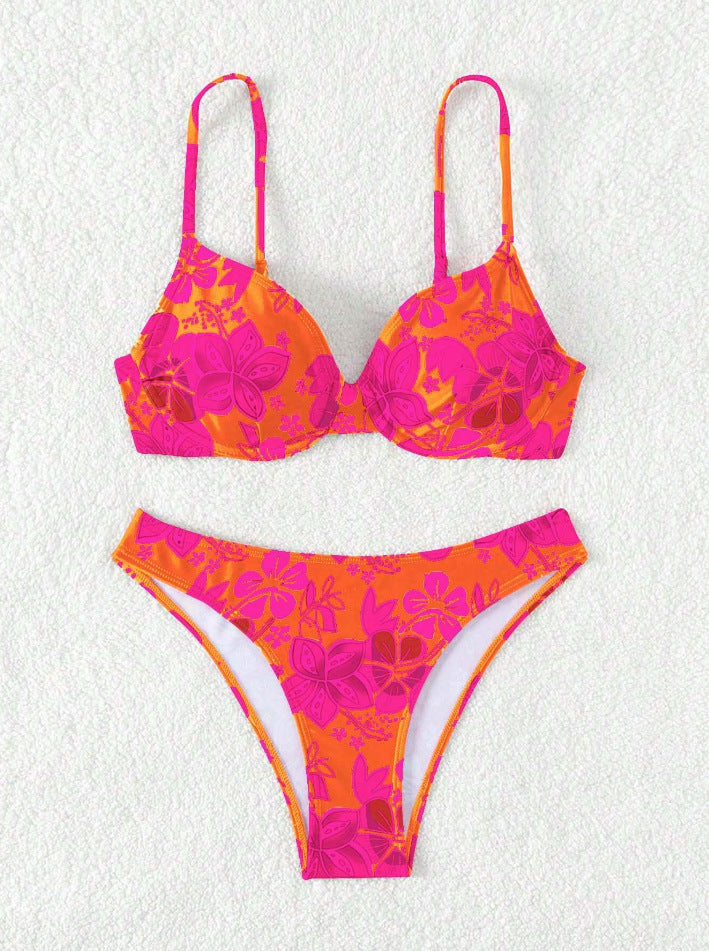 Women padded triangle bikini with floral design and adjustable straps Mune Fashion
