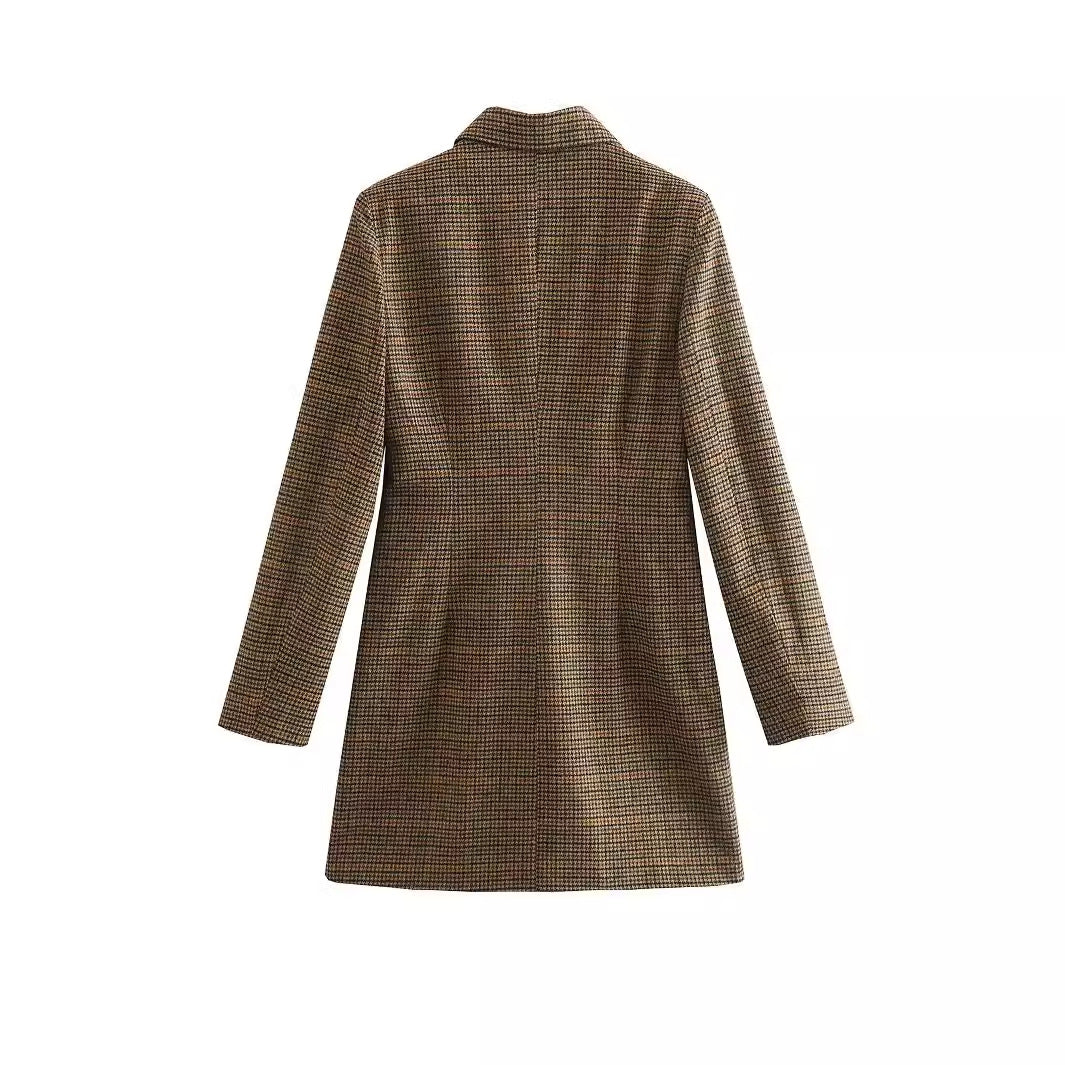 Women's tailored double-breasted coat in Glencheck look with lapel collar Mune Fashion