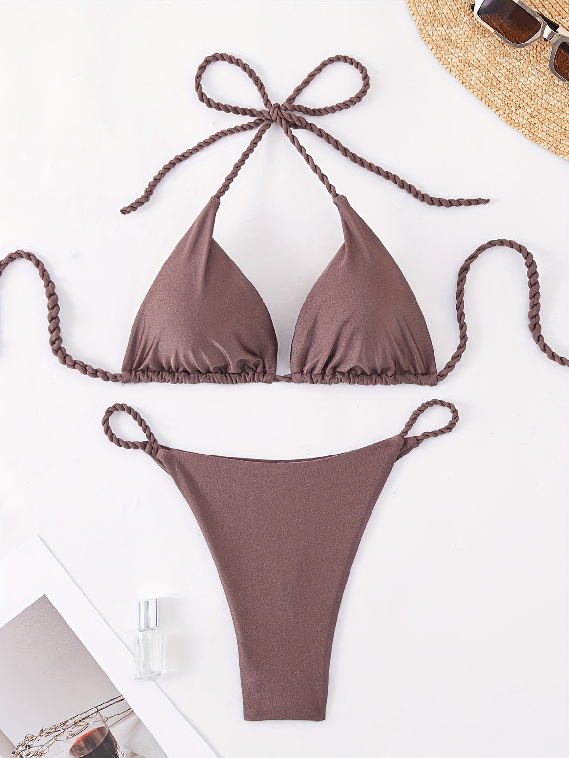 Women Triangle Bikini with Braided Straps Mune Fashion