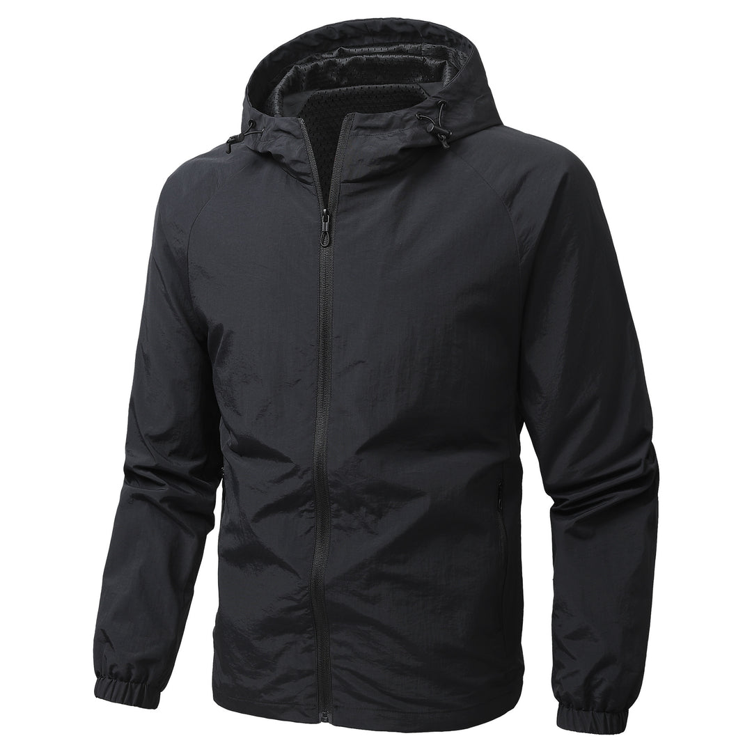 Men's Lightweight Windproof Hooded Outdoor Jacket with Full Zipper and Elastic Cuffs Mune Fashion