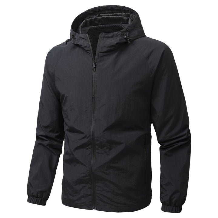 Men's Lightweight Windproof Hooded Outdoor Jacket with Full Zipper and Elastic Cuffs Mune Fashion