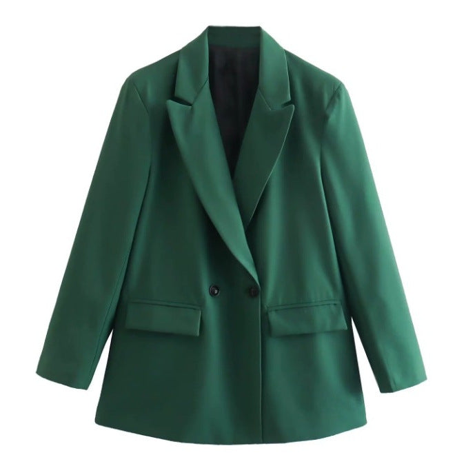Women's 100+ straight-line Longline Blazer with notch collar, double-breasted look, and flap pockets Mune Fashion