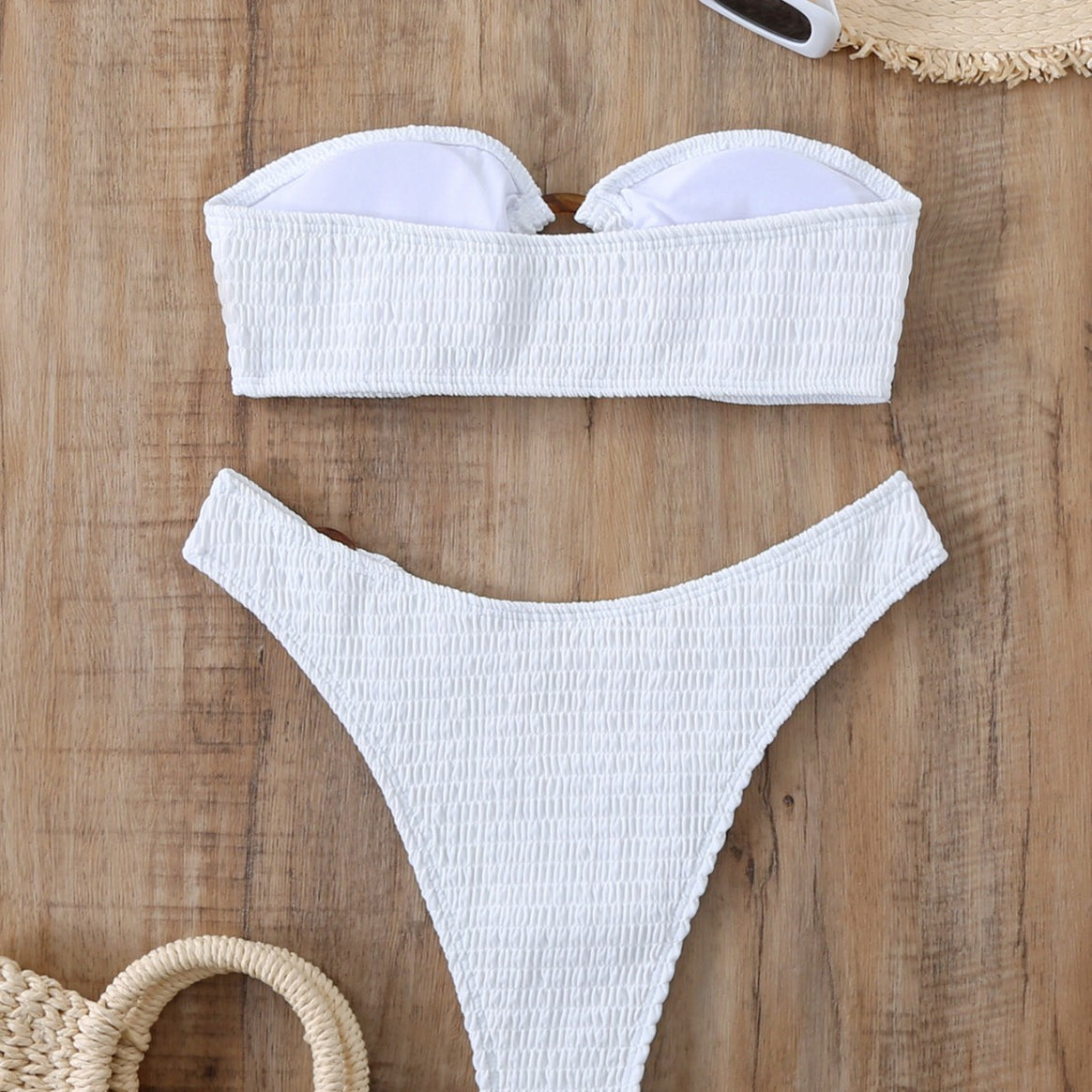 Women's bikini set with textured bustier top and high-cut bottoms Mune Fashion