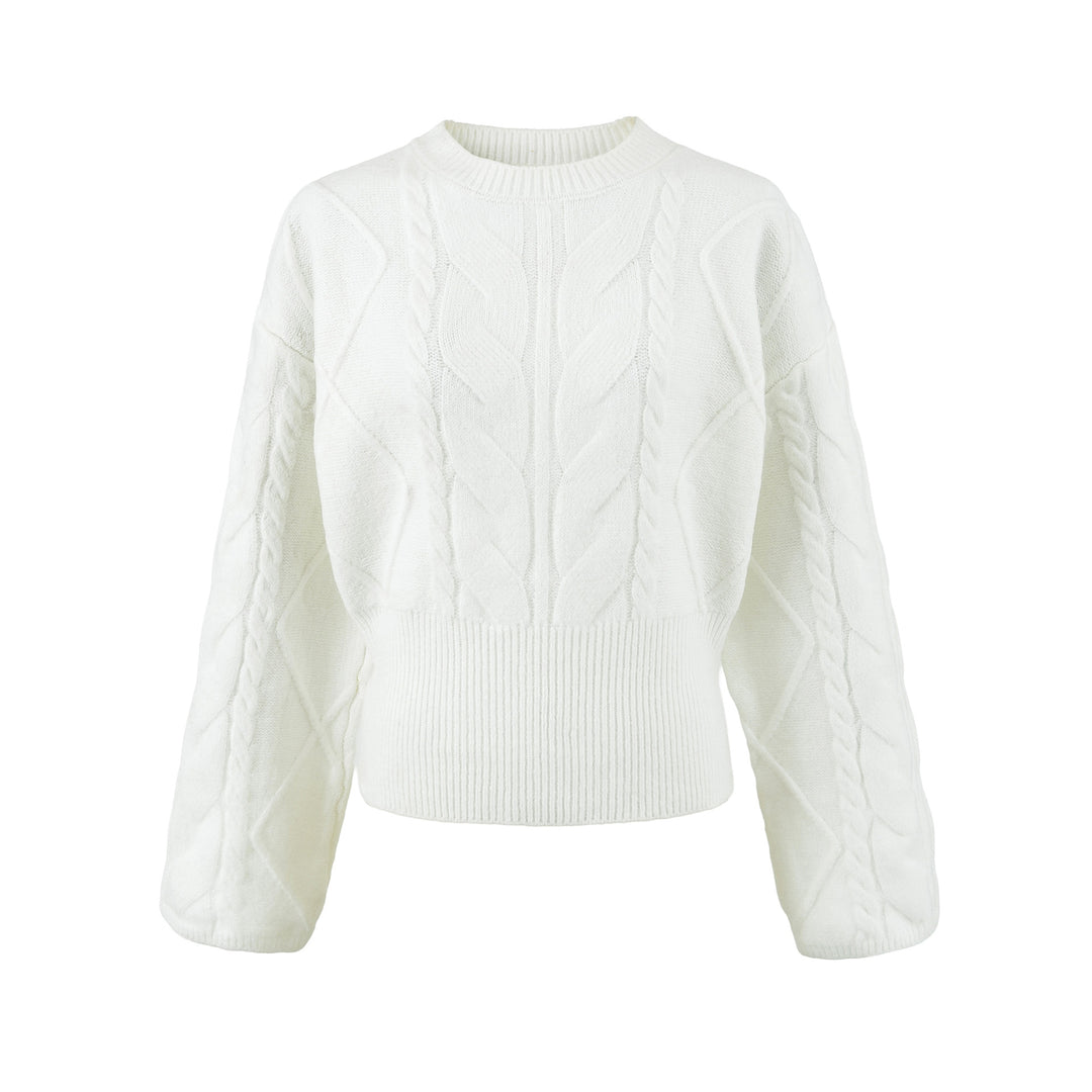 Women's Short Cable Knit Sweater with Fitted Ribbed Cuffs Mune Fashion