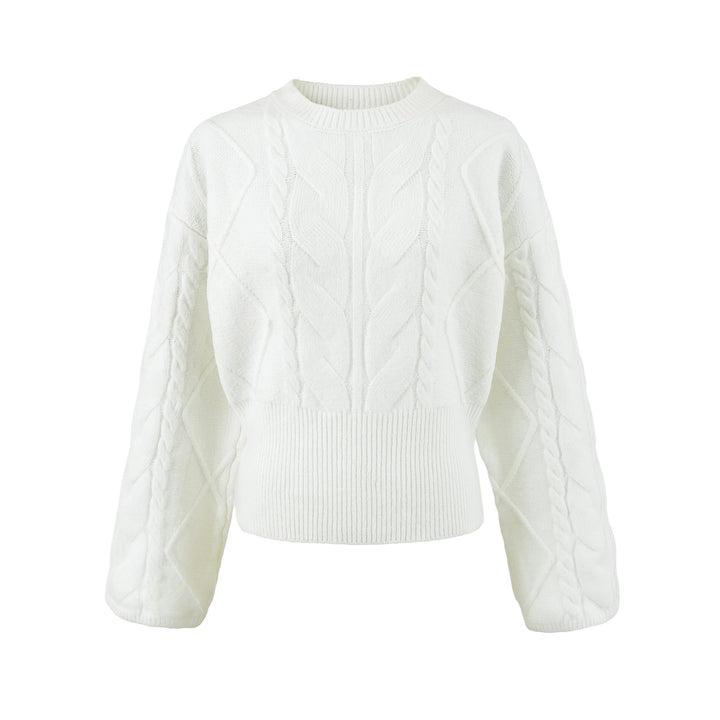 Women's Short Cable Knit Sweater with Fitted Ribbed Cuffs Mune Fashion