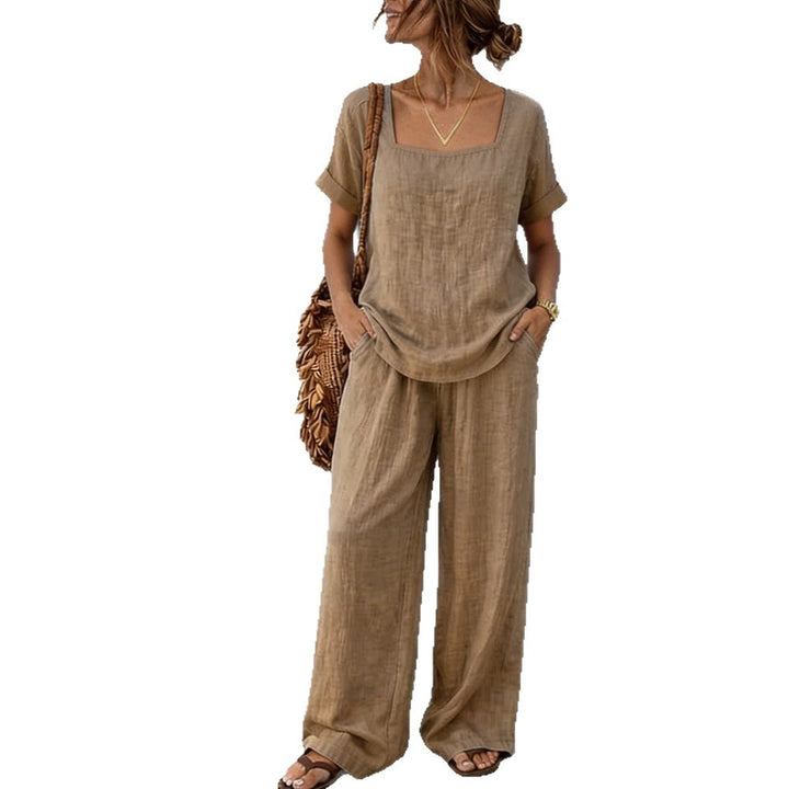 Ladies Airy Linen Top with Wide Pants Mune Fashion