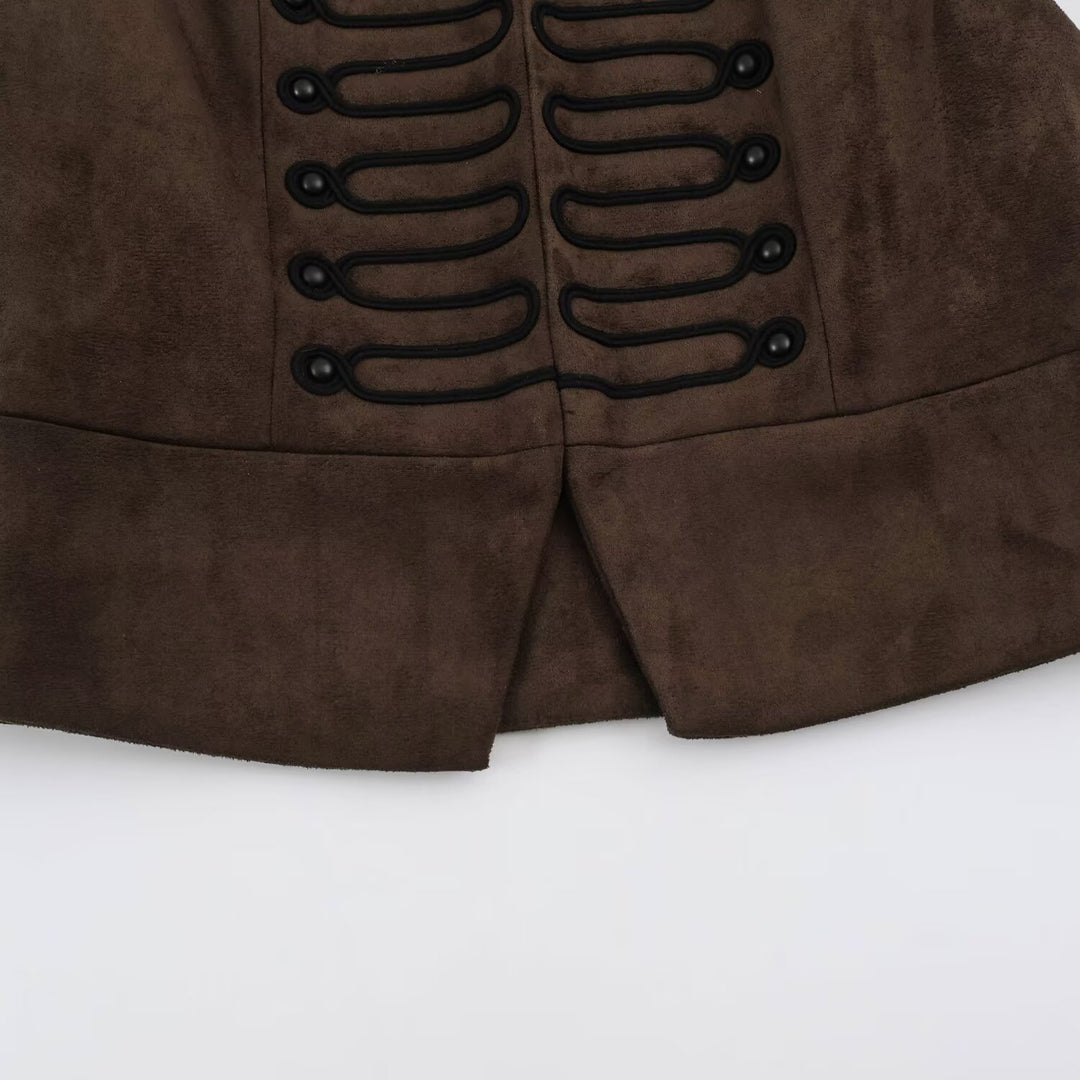 Women's Tailored Vest with Marshal Decoration and Stand-Up Collar Mune Fashion