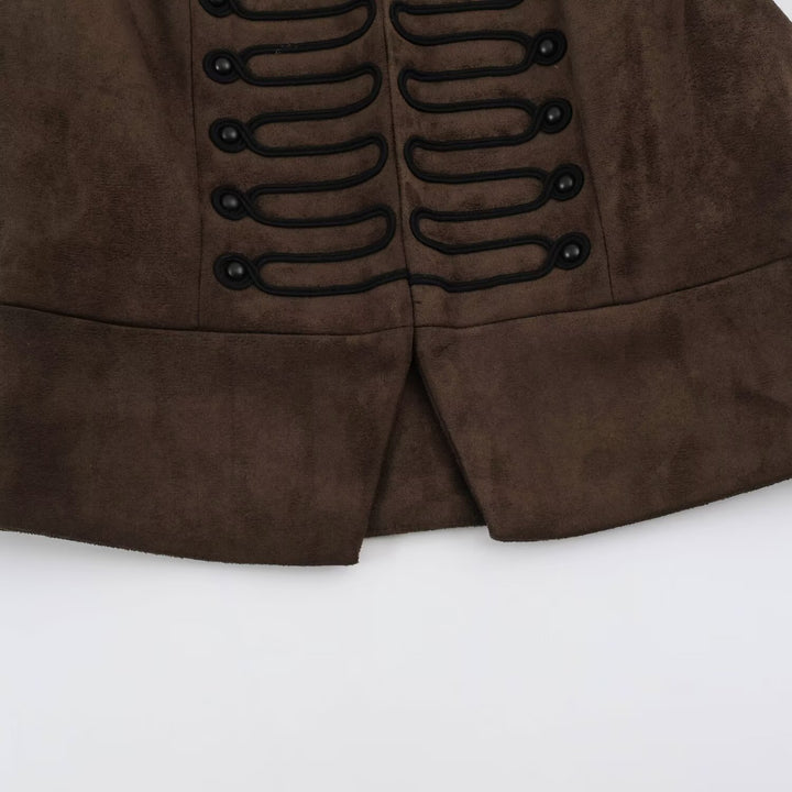 Women's Tailored Vest with Marshal Decoration and Stand-Up Collar Mune Fashion