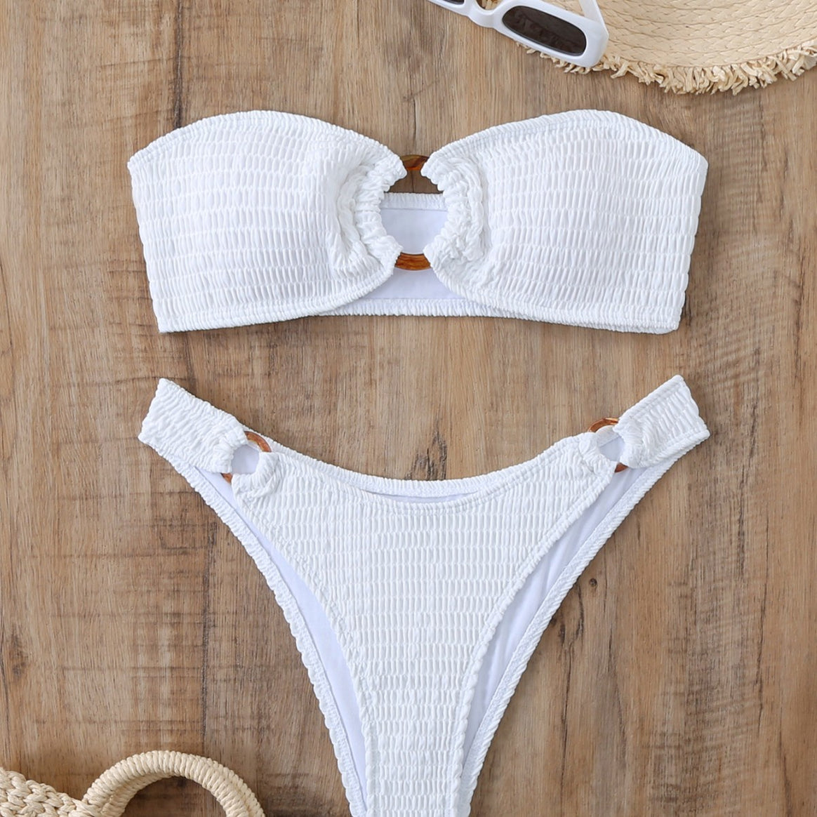 Women's bikini set with textured bustier top and high-cut bottoms Mune Fashion