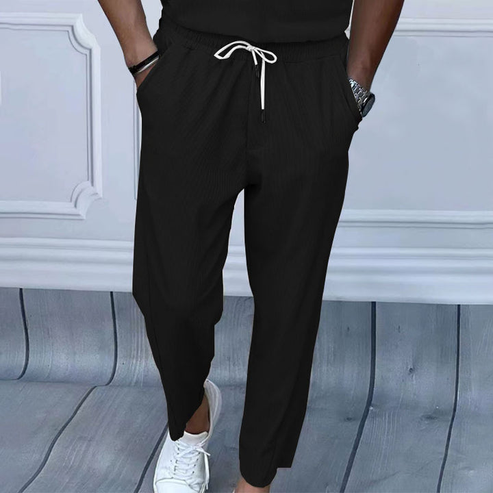 Men's Lightweight Casual Pants with Elastic Waistband, Drawstring & Fine Vertical Structure Mune Fashion