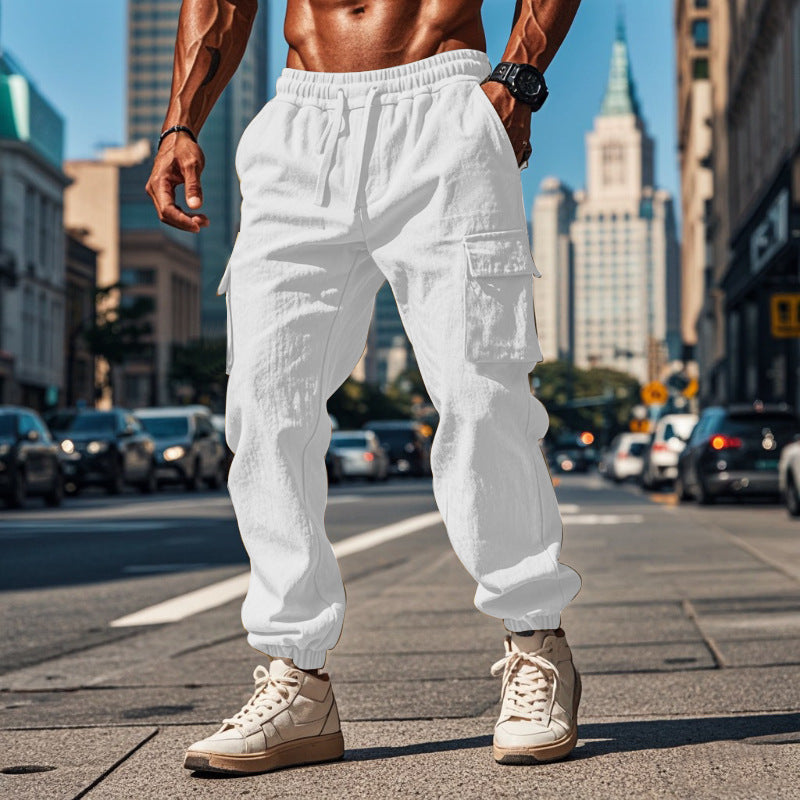 Men's sporty work-inspired joggers with patch flap pockets, elastic drawstring waistband, and gathered leg cuffs Mune Fashion