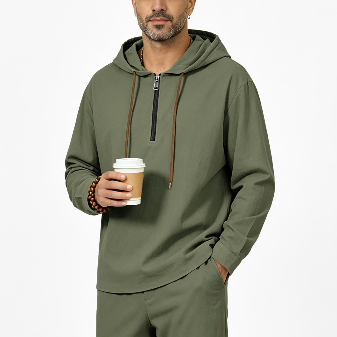 Men's hoodie with half zip, drawstring and rounded hem Mune Fashion