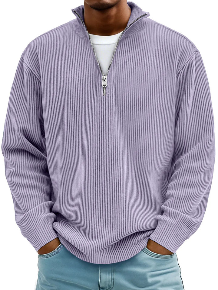 Men's ribbed knit pullover with half zipper and stand-up collar Mune Fashion