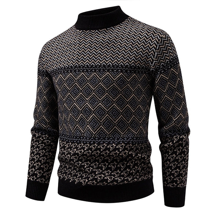 Men's Norwegian Pattern Sweater with Stand-Up Collar and Fine Jacquard Knit Mune Fashion