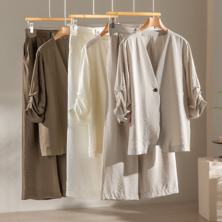 Women Lightweight Oversized Blazer with Deep V-Neck and Ruffled Sleeves Mune Fashion