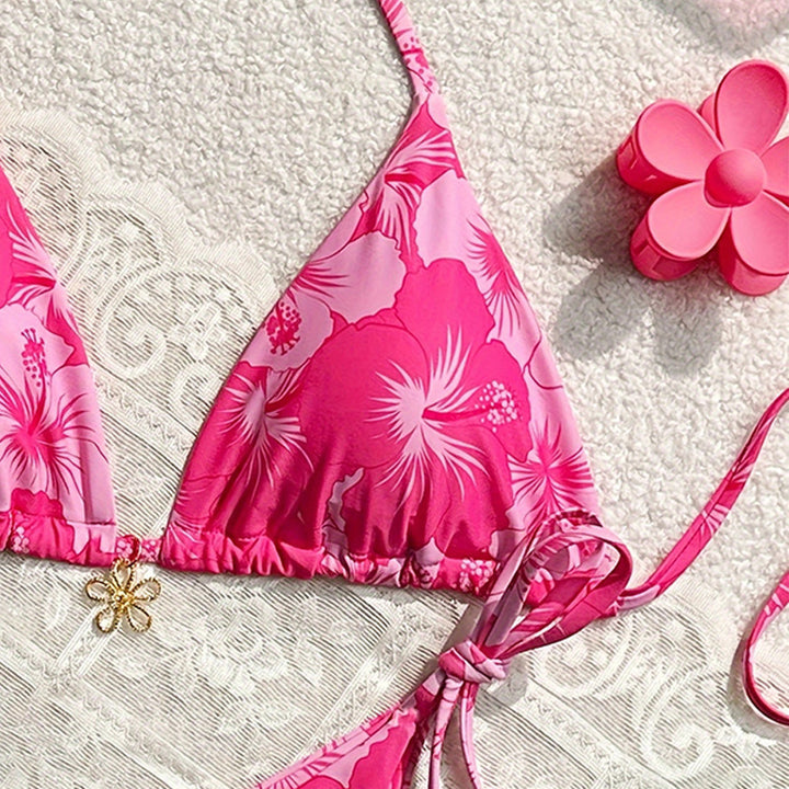 Women's triangle bikini with floral pattern and elegant ties Mune Fashion