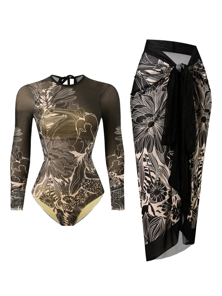 Women's swimsuit with elegant transparent wrap skirt Mune Fashion