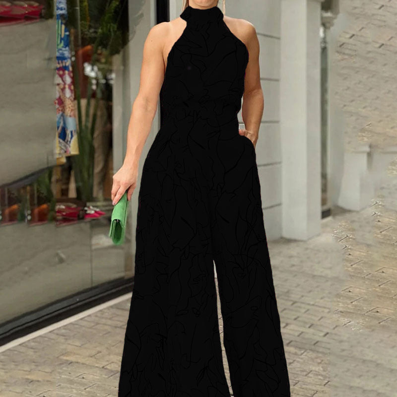 Women's Elegant Longline Jumpsuit with Stand Collar, Balloon Sleeves and Side Pockets