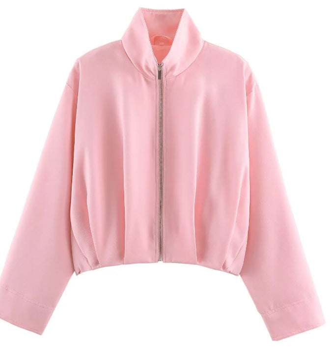 Women’s short-cut boxy blouson with high stand-up collar and dropped shoulders Mune Fashion