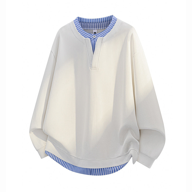 Men's Oversize Structure Sweatshirt with Shirt Layer Effect Mune Fashion