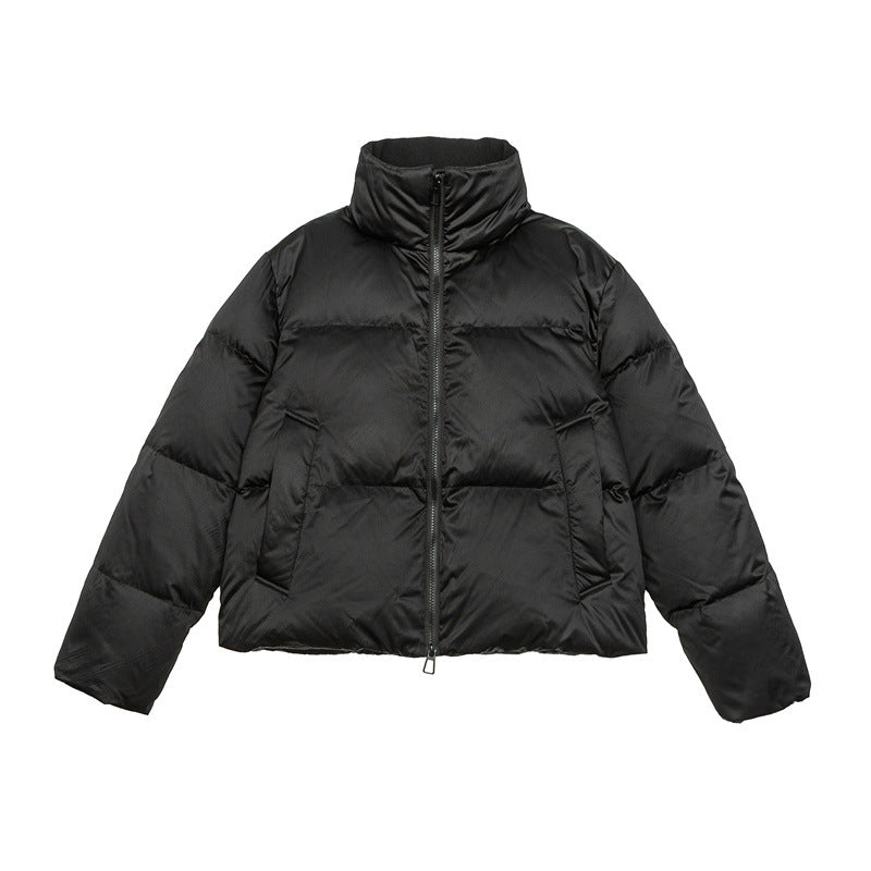 Women's short-cut lightweight thermal puffer jacket with stand-up collar and two-way zipper Mune Fashion